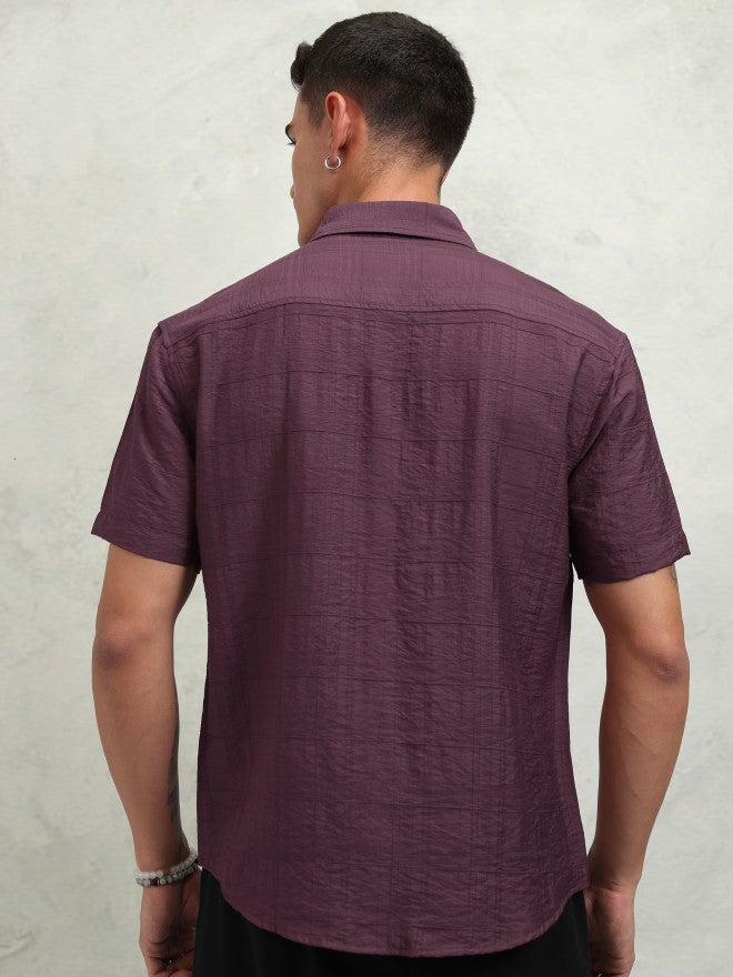 Highlander Men Purple Textured Relaxed Fit Casual Shirt - Purple - Image 3