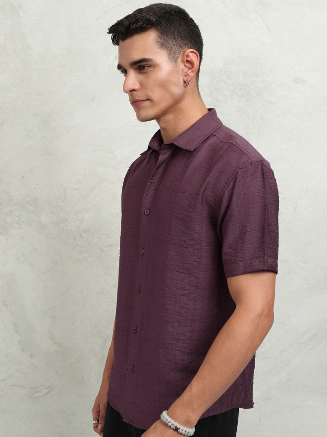 Highlander Men Purple Textured Relaxed Fit Casual Shirt - Purple - Image 4