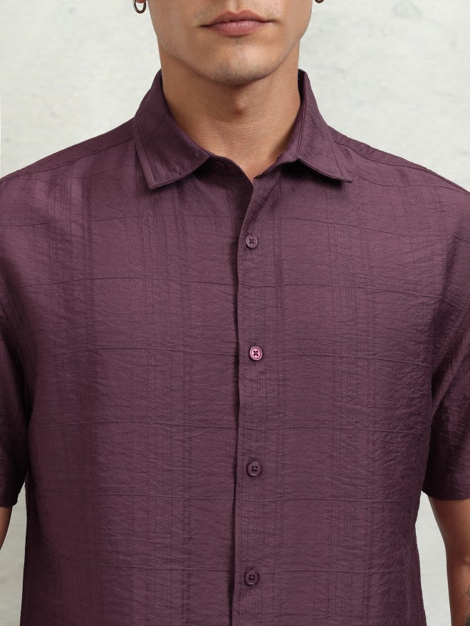 Highlander Men Purple Textured Relaxed Fit Casual Shirt - Purple - Image 5