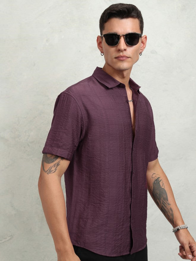 Highlander Men Purple Textured Relaxed Fit Casual Shirt - Purple - Image 6