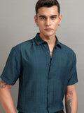 Highlander Men Teal Textured Relaxed Fit Casual Shirt - Teal - Image 1