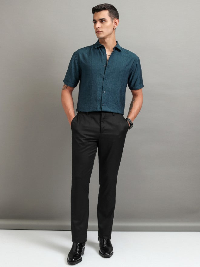 Highlander Men Teal Textured Relaxed Fit Casual Shirt - Teal - Image 2