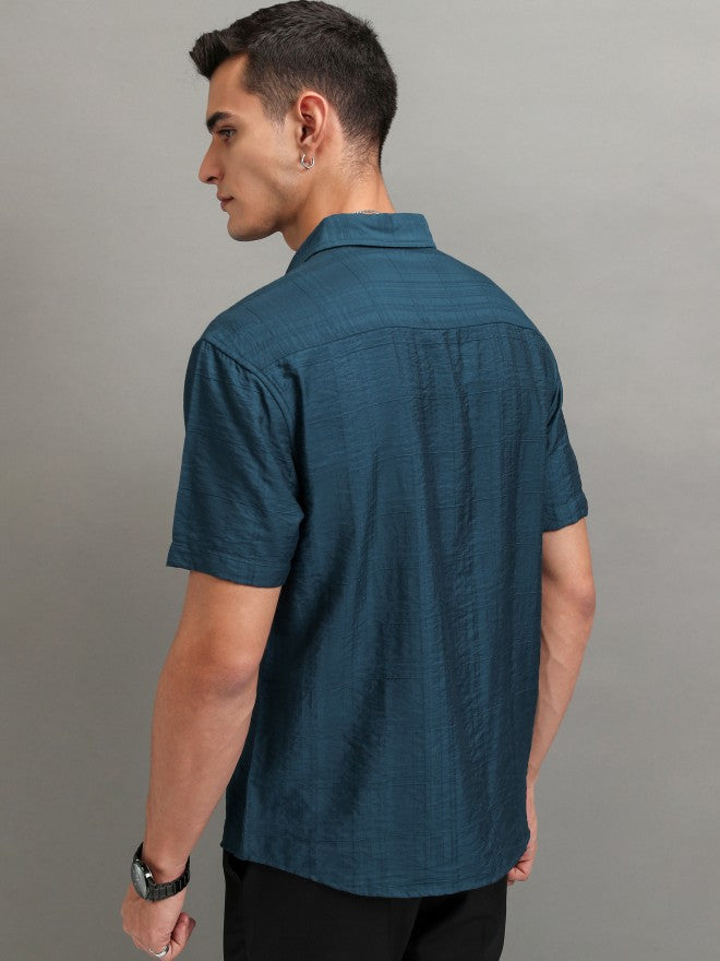 Highlander Men Teal Textured Relaxed Fit Casual Shirt - Teal - Image 3