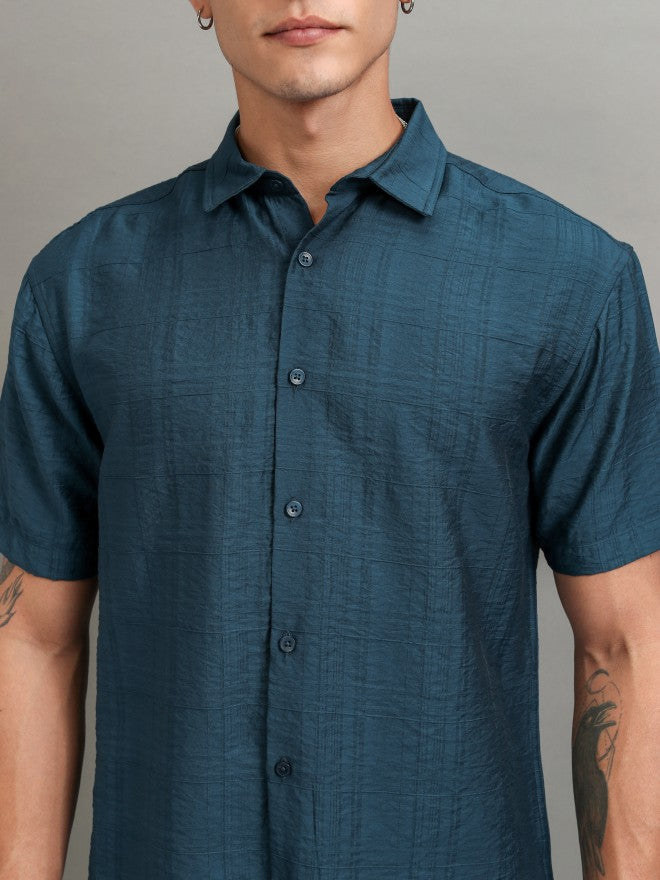 Highlander Men Teal Textured Relaxed Fit Casual Shirt - Teal - Image 5