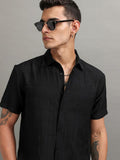 Highlander Men Black Textured Relaxed Fit Casual Shirt - Black - Image 1