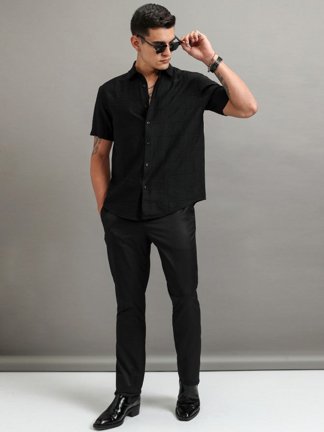 Highlander Men Black Textured Relaxed Fit Casual Shirt - Black - Image 2