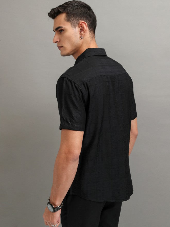 Highlander Men Black Textured Relaxed Fit Casual Shirt - Black - Image 3