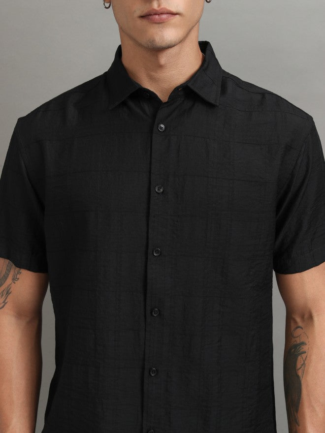 Highlander Men Black Textured Relaxed Fit Casual Shirt - Black - Image 5