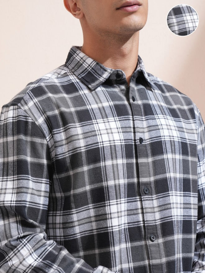 Highlander Men Black Checked Relaxed Fit Casual Shirt - Black - Image 5
