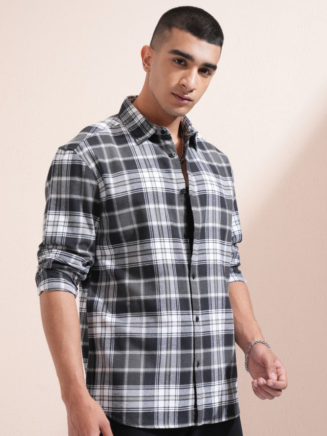 Highlander Men Black Checked Relaxed Fit Casual Shirt - Black - Image 6