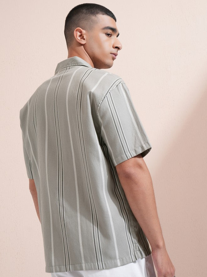 Highlander Men Grey Striped Relaxed Fit Casual Shirt - Grey - Image 3