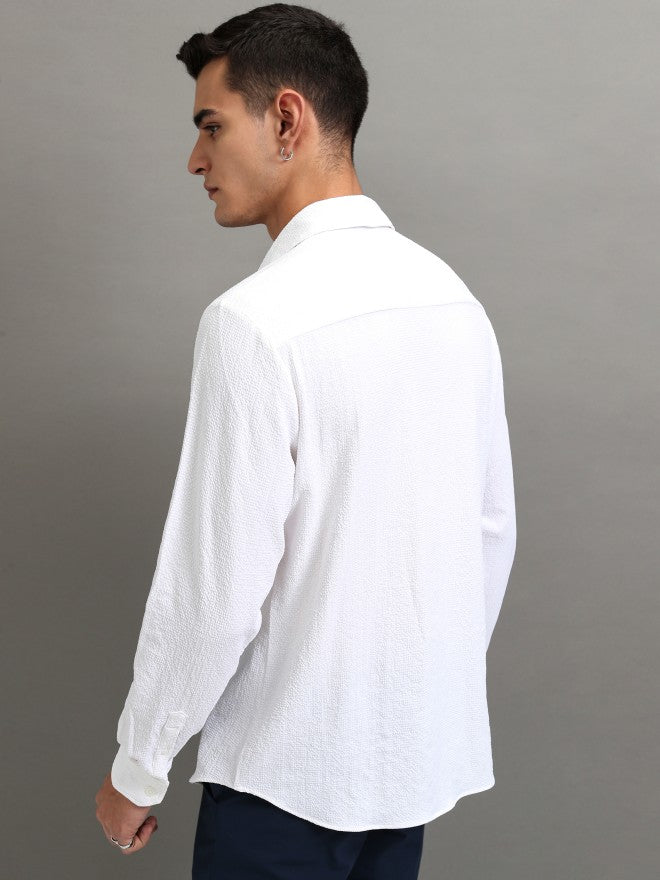 Highlander Men White Textured Regular Fit Casual Shirt - White - Image 3