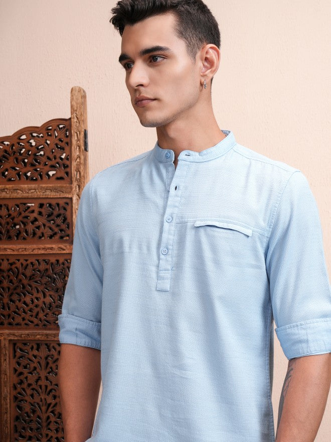 Highlander Men Blue Solid Regular Fit Casual Shirt - Blue - Image 1