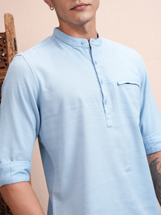 Highlander Men Blue Solid Regular Fit Casual Shirt - Blue - Image 5