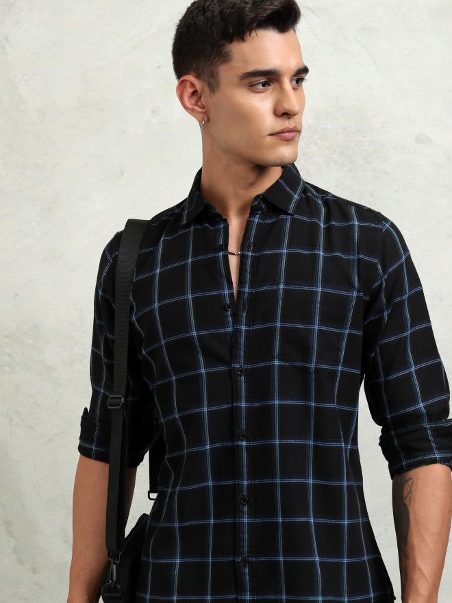 Highlander Men Black Checked Regular Fit Casual Shirt - Black - Image 1