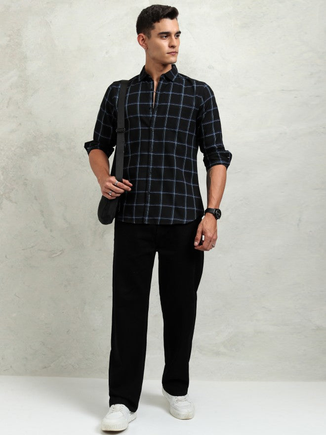 Highlander Men Black Checked Regular Fit Casual Shirt - Black - Image 2