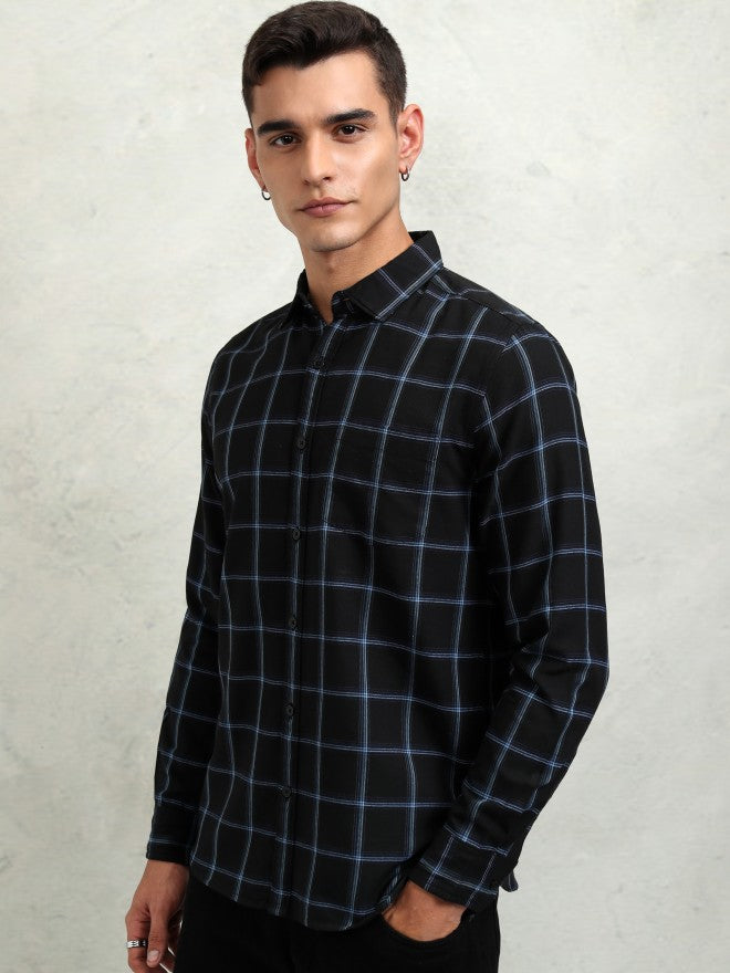Highlander Men Black Checked Regular Fit Casual Shirt - Black - Image 4