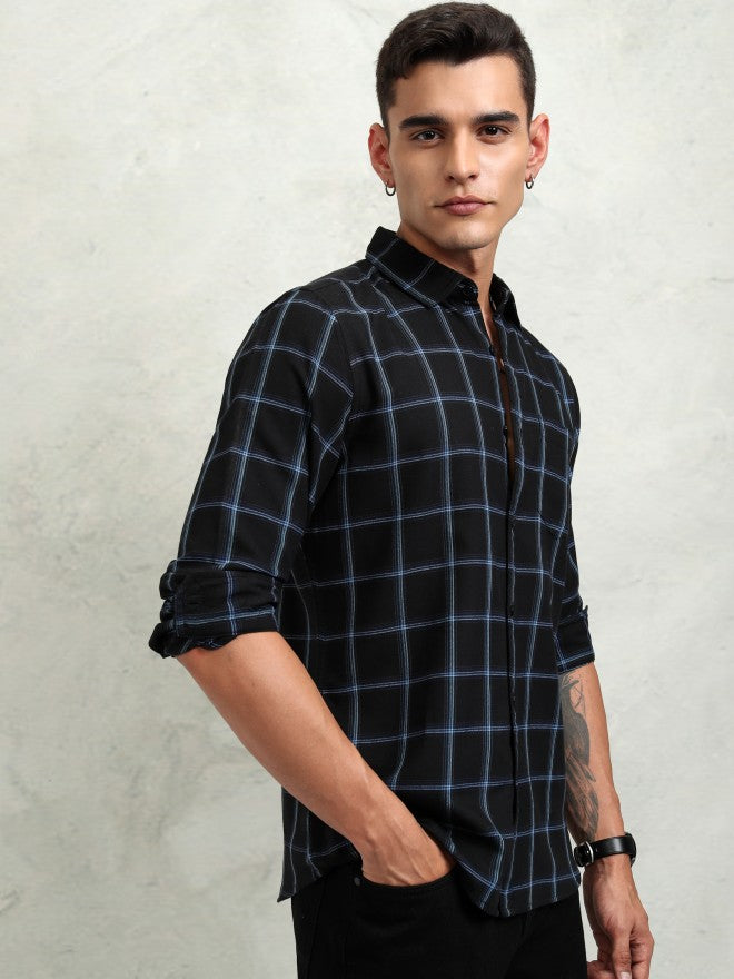 Highlander Men Black Checked Regular Fit Casual Shirt - Black - Image 6
