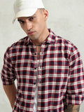 Highlander Men Navy Blue Checked Regular Fit Casual Shirt - Navy Blue - Image 1