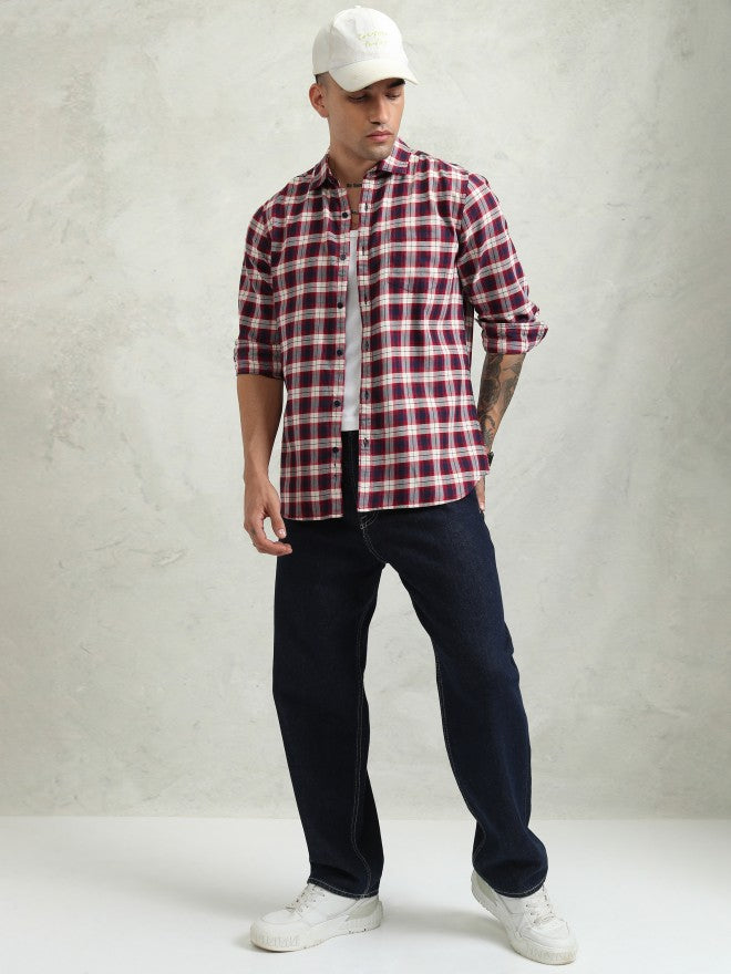 Highlander Men Navy Blue Checked Regular Fit Casual Shirt - Navy Blue - Image 2