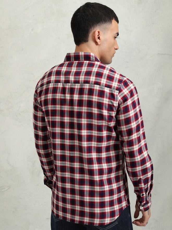 Highlander Men Navy Blue Checked Regular Fit Casual Shirt - Navy Blue - Image 3