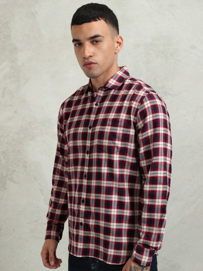 Highlander Men Navy Blue Checked Regular Fit Casual Shirt - Navy Blue - Image 4