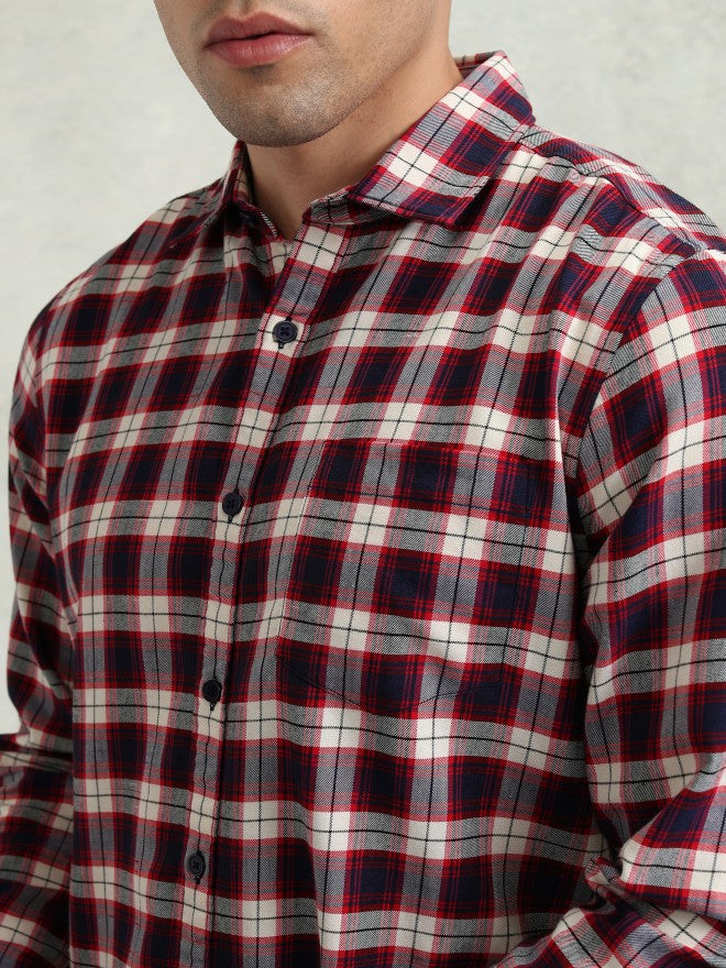 Highlander Men Navy Blue Checked Regular Fit Casual Shirt - Navy Blue - Image 5