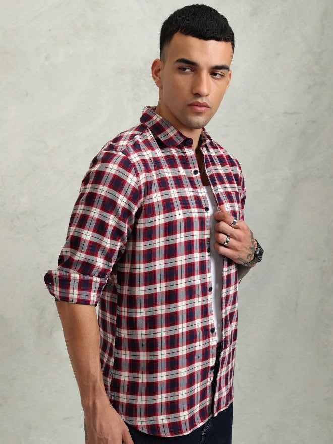 Highlander Men Navy Blue Checked Regular Fit Casual Shirt - Navy Blue - Image 6