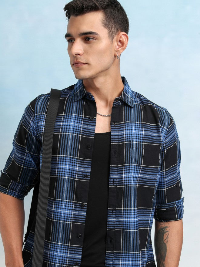 Highlander Men Black Checked Regular Fit Casual Shirt - Black - Image 1