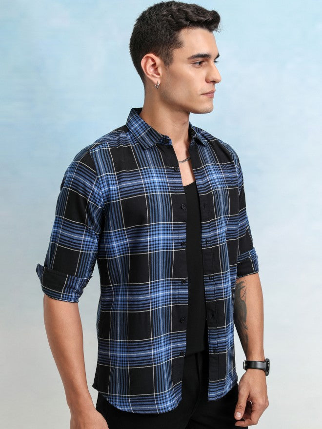 Highlander Men Black Checked Regular Fit Casual Shirt - Black - Image 6