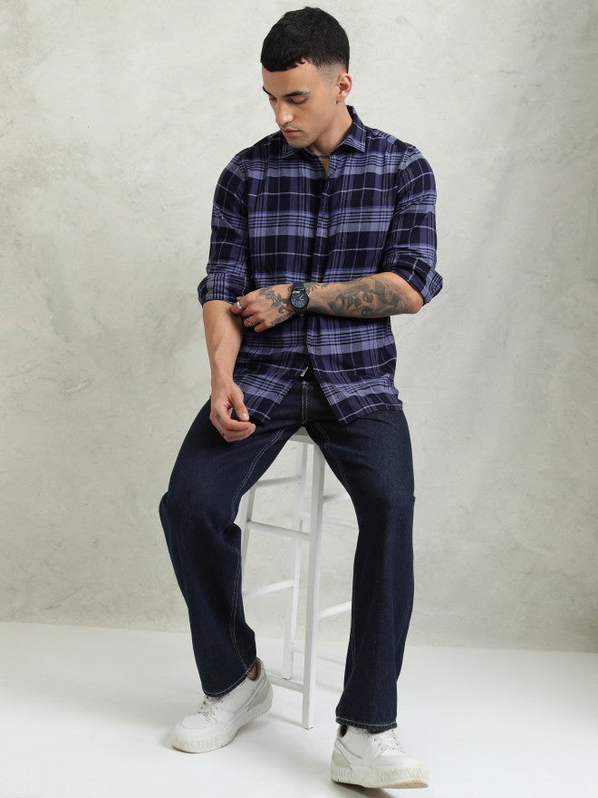 Highlander Men Blue Checked Regular Fit Casual Shirt - Blue - Image 2