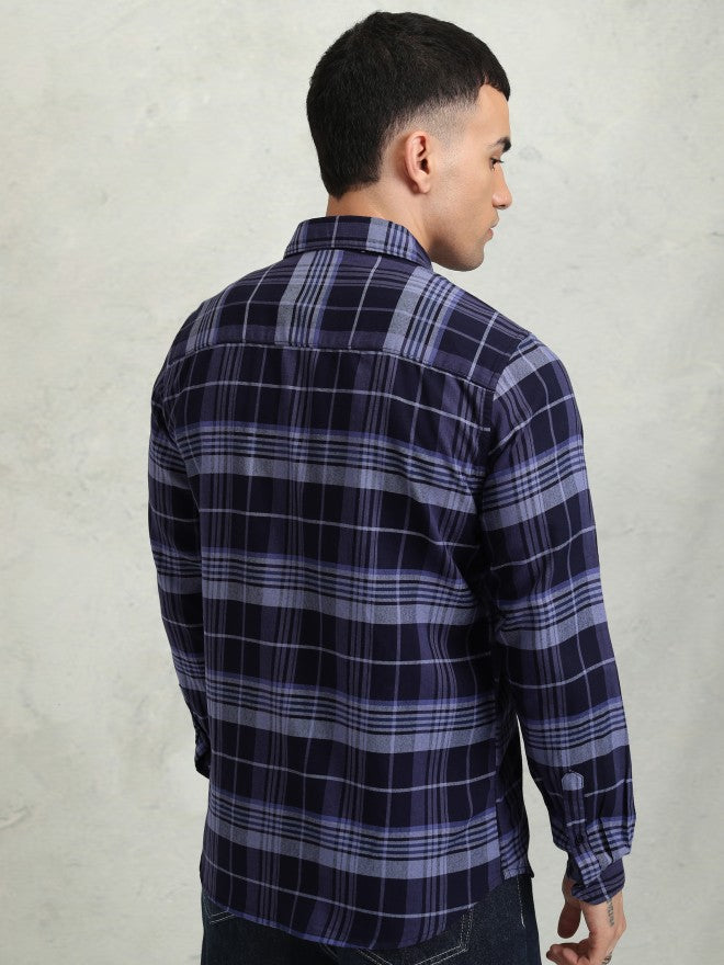 Highlander Men Blue Checked Regular Fit Casual Shirt - Blue - Image 3