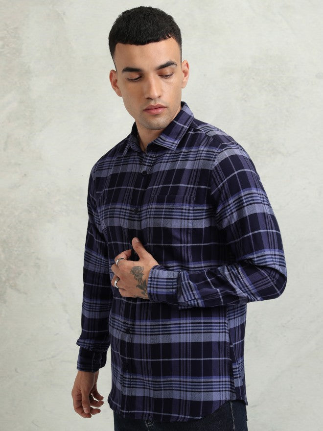 Highlander Men Blue Checked Regular Fit Casual Shirt - Blue - Image 4