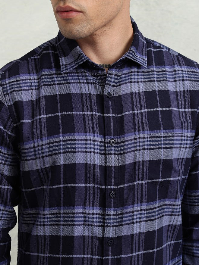 Highlander Men Blue Checked Regular Fit Casual Shirt - Blue - Image 5