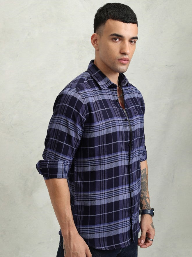 Highlander Men Blue Checked Regular Fit Casual Shirt - Blue - Image 6