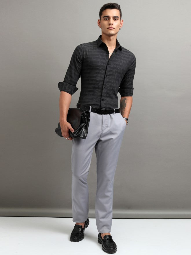 Highlander Men Black Striped Slim Fit Casual Shirt - Black - Image 2