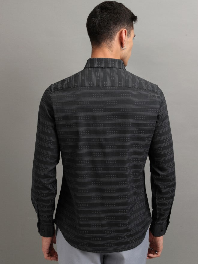 Highlander Men Black Striped Slim Fit Casual Shirt - Black - Image 3