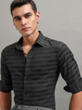 Highlander Men Grey Striped Slim Fit Casual Shirt - Grey - Image 1