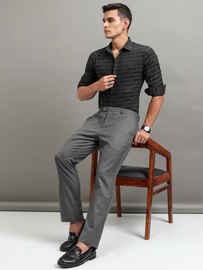 Highlander Men Grey Striped Slim Fit Casual Shirt - Grey - Image 2