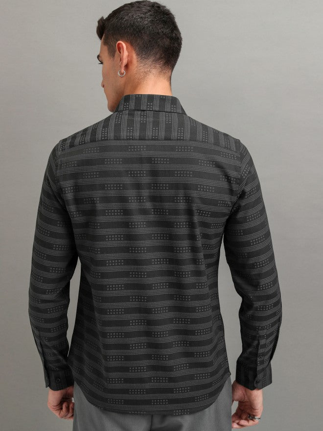 Highlander Men Grey Striped Slim Fit Casual Shirt - Grey - Image 3