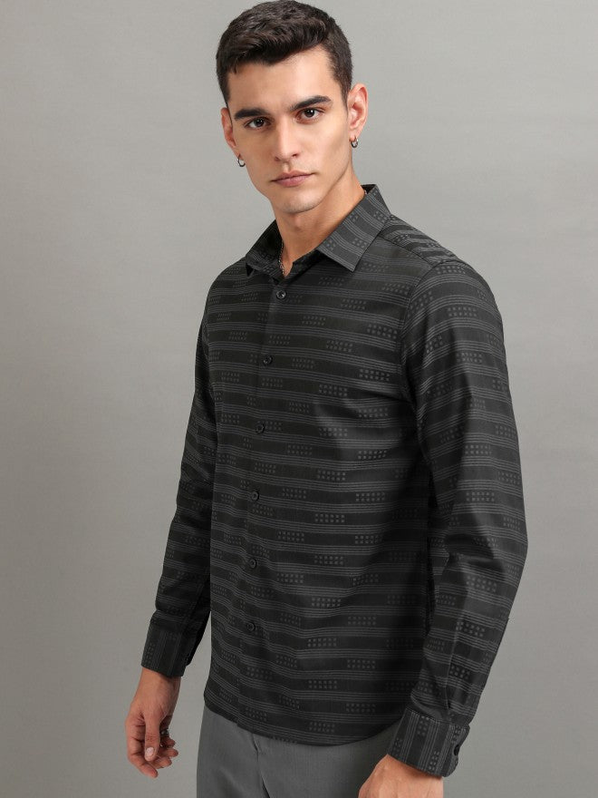 Highlander Men Grey Striped Slim Fit Casual Shirt - Grey - Image 4