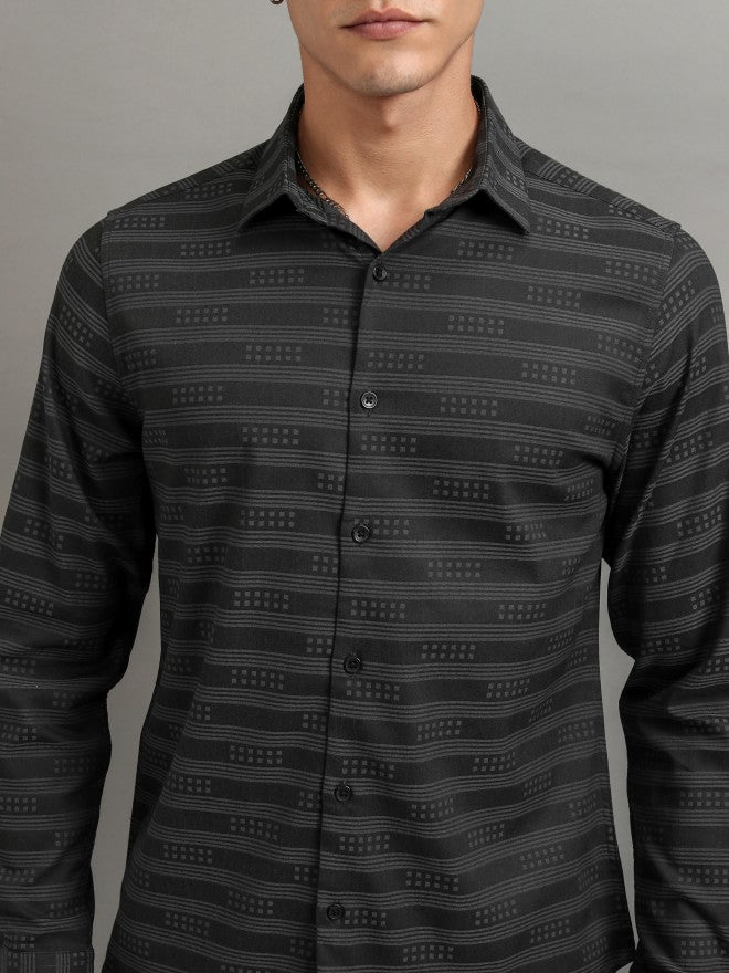 Highlander Men Grey Striped Slim Fit Casual Shirt - Grey - Image 5