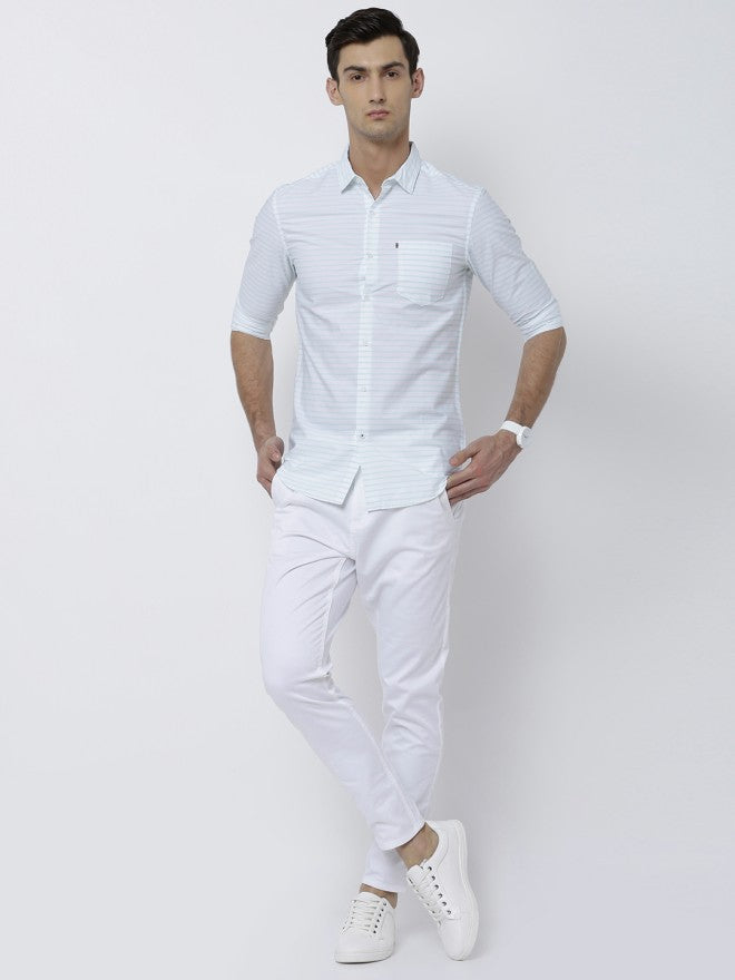 Highlander Men White Striped Slim Fit Casual Shirt - White - Image 2
