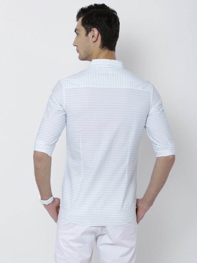 Highlander Men White Striped Slim Fit Casual Shirt - White - Image 3