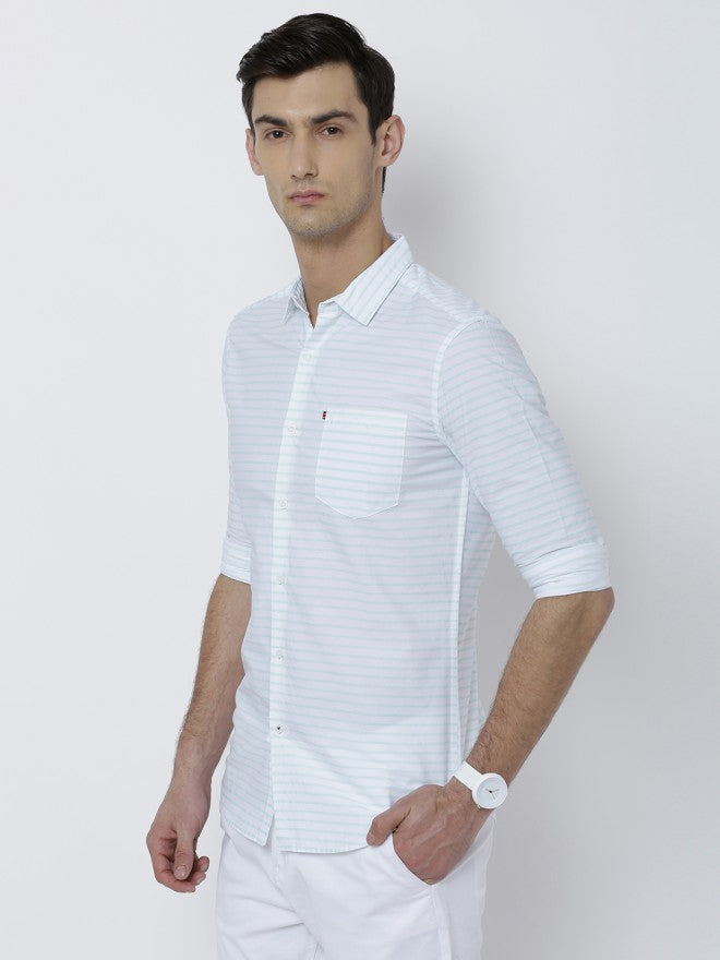 Highlander Men White Striped Slim Fit Casual Shirt - White - Image 4