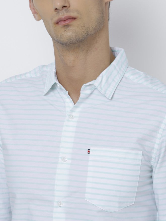 Highlander Men White Striped Slim Fit Casual Shirt - White - Image 5