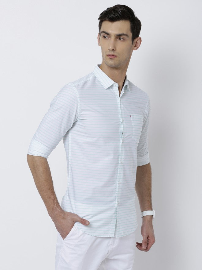 Highlander Men White Striped Slim Fit Casual Shirt - White - Image 6