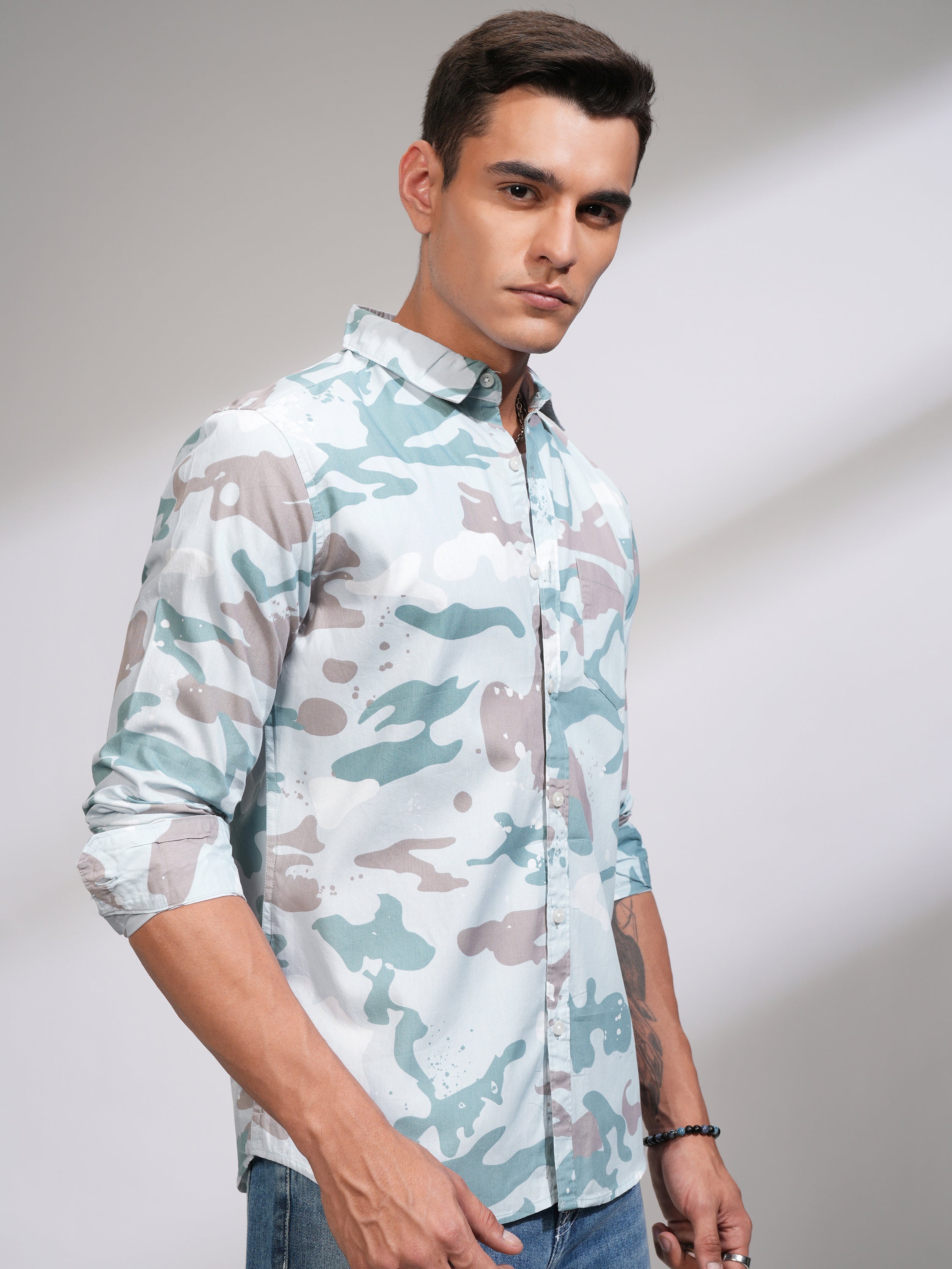 Highlander Men Blue Printed Slim Fit Casual Shirt - Blue - Image 6