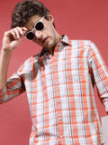 Highlander Men Orange Checked Slim Fit Casual Shirt - Orange - Image 1