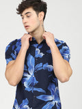 Highlander Men Blue Printed Slim Fit Casual Shirt - Blue - Image 1